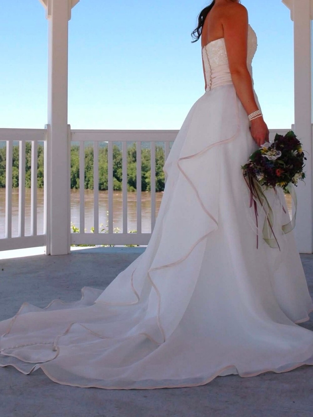 Strapless A-Line Bridal Gown with Lace Bodice and Sash